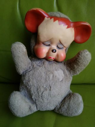 Vintage Knickerbocker Rubber Face Bear Sad/ Pouty Face 1950 