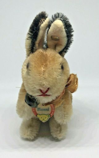 Vintage Steiff Manni Rabbit Ear Button & Bell With Hang Tag & Name