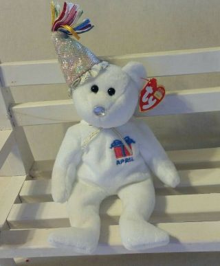 Ty Beanie Baby - April The Birthday Bear W/party Hat Stuffed Animal Toy.