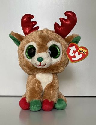 Ty Beanie Boos Alpine The Reindeer 6 " W/ Sparkle Eyes Beanbag Plush Stuffed Toy