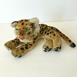 Vtg Steiff Mohair Ocelot Leopard Cheetah Plush Reclining With Green Eyes 9