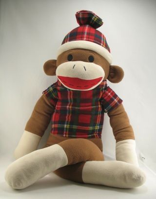 Dan Dee 48 " 4 Ft Sock Monkey Large Jumbo Giant Plush Animal Plaid Shirt/hat