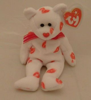 Feb 14,  2000 Ty Beanie Babies Smooch The Red/white Lips Bear W/tags (9 Inches)
