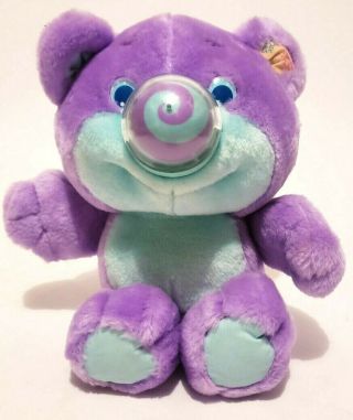 Vintage 1987 Playskool Nosy Bear Plush 11 " Dizzy Purple Green Spinning Nose