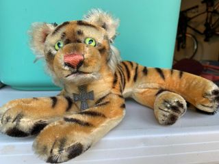 Vintage Steiff Tiger Laying Down No Button