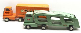 2 Pc 1960s Vintage Tonka Pressed Steel Allied Van Lines,  Minn Usa Car Carrier 15 "