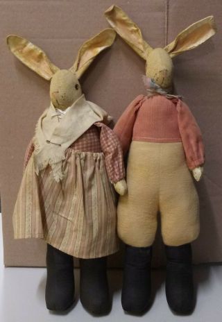 Vintage Handmade 2 Bunny Rabbits Doll 19” Tall 1988 With Artist Signature