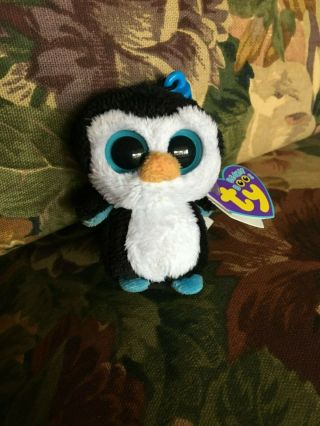 Ty Beanie Boos 3 " Waddles Penguin Plastic Key Chain Clip W/ Heart Tags
