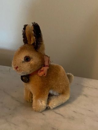 Vintage Steiff German Rabbit Bunny Sitting Button Bell And Ribbon