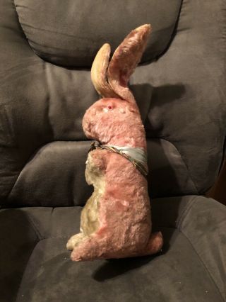 Antique Early 14” Stuffed Stitched Pink Bunny Rabbit Mohair ? Handmade ?