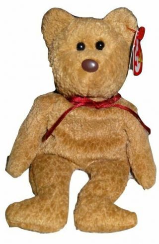 Rare Ty " Curly " Teddy Bear Beanie Baby Upc 008421040520 With Tag And Tush Errors