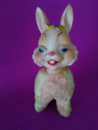 Vintage 50’s My Toy Rubber Face Girl Bunny Rabbit Plush Pink White Cute Htf
