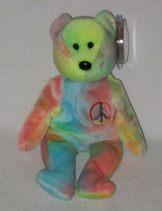 Ty Beanie Baby - Peace Bear - Dob February 1,  1996 - Retired - Tush 101 - Mwmt