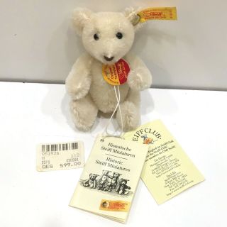 Steiff Historic Miniature Bear White1985 Model 030000 Yellow Ear Tag 4 " Tall