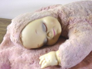 50s Sleeping Baby Doll Pillow Rubber Faced Plush Pink Rushton? Last Day Of