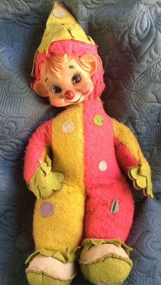 Vintage Rushton Rubber Face Clown Plush Toy