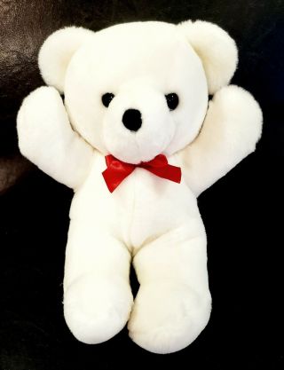 Vintage 1979 Dakin Cuddles Teddy Bear White Plush Stuffed Animal Satin Bow 14 "