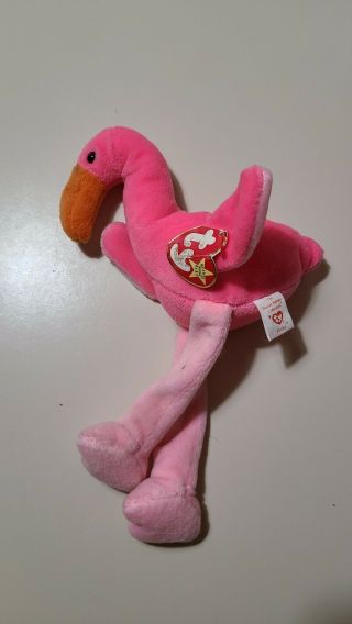 Ty Beanie Baby Pinky The Pink Flamingo With Bent Tag
