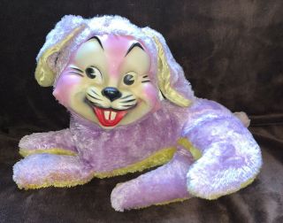 Vintage Rushton My Toy Rubber Face Purple Bunny Rabbit Plush Stuffed Animal Toy