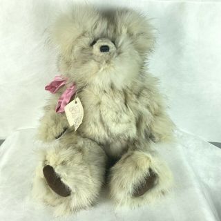 Vintage Teddy Bear Finland Fox Fur Jointed Glass Eyes Suede Pads 20 " Tall