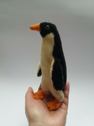 Vintage Hermann Mohair 6” Penguin With Green Glass Eyes.  Germany No Tag
