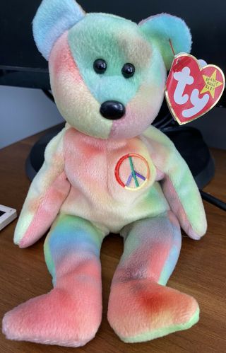 Ty Beanie Baby,  Peace Tie - Dye Bear,  1996 With 4th Gen Tag