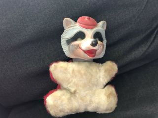 Vintage Raccoon Stuffed Animal Rubber Head My Toy Great Smile Hat Rocket