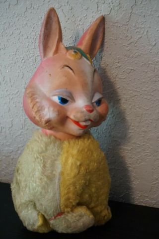 Vintage 50’s My Toy Rubber Faced Girl Bunny Rabbit Plush - Yellow White Cute Htf