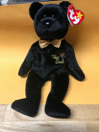Ty Beanie Baby " The End " Bear With Flat Tush Tag & Errors - Rare 1999