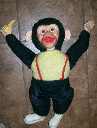 Vintage 18.  5 " Mr Bim Monkey Zippy Zim Stuffed Plush Monkey Banana Rubber Face