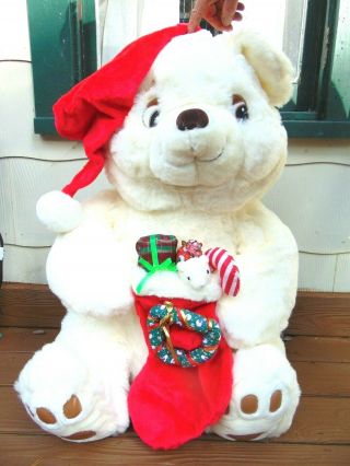 Padma Teddy Bear Christmas Santa Hat Stocking 34 " Inflatable Plush Toy Large