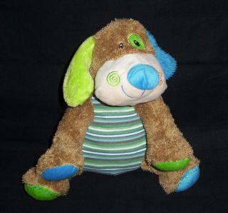Dandee Tan Brown Puppy Dog Plush Blue Green Ears Feet Stripes Stuffed Animal