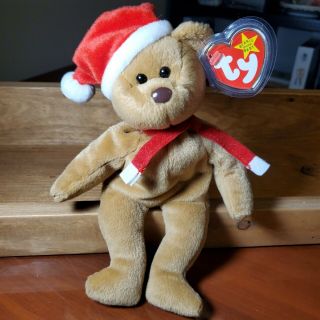 Ty Beanie Baby 1997 Teddy The Christmas Bear W/ Pvc Pellets