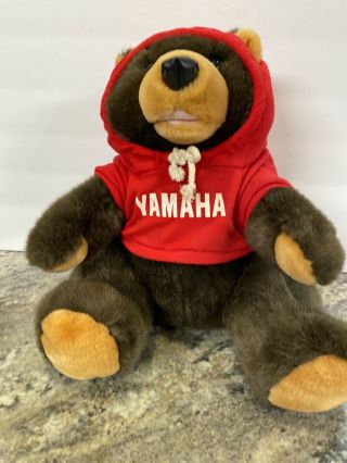 Rare Vintage Black/brown Teddy Bear With Red Yamaha Hoodie Asi 62960
