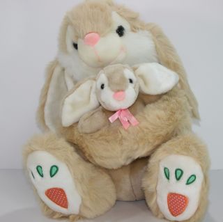 Large Goffa Plush Bunny Rabbit Mother Baby 16 Inch Stuffed Animal