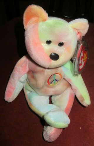 Ty Beanie Baby Peace Bear Dob February 1,  1996 Mwmt