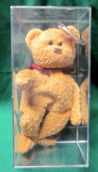 Curly Plush Bear Ty Beanie Babies Protected Tags Protective Plastic Box.  4052