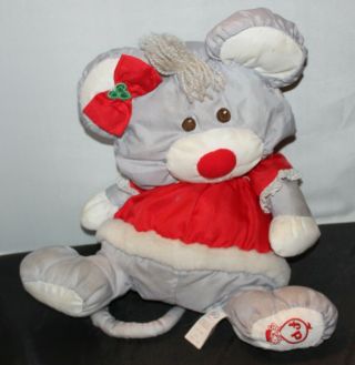 1988 Fisher Price Puffalump Christmas Mouse Plush 8034 Girl Mrs Claus Dress