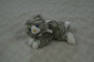 Russ Berrie Cheshire Kitty Cat Plush Stuffed Animal Gray White Mini Bow 21822