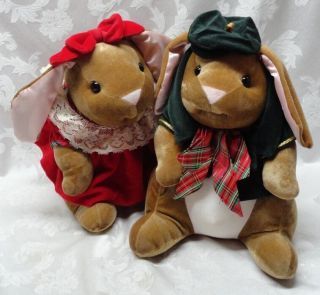 Rabbit Ears Vintage 1985 Velveteen Boy & Girl Bunny Plush Official Toys R Us
