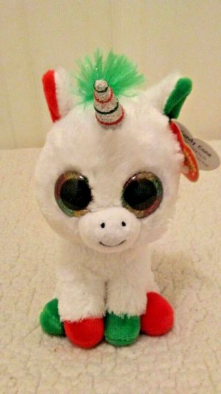 Ty Beanie Boo 6 " Christmas Unicorn Candy Cane With Hang Tag