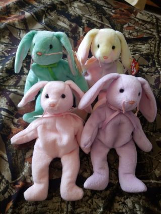 Ty Beanie Baby Bunny Set Of 4 All Include Tush Tag/hang Tag All Are Pellet Euc