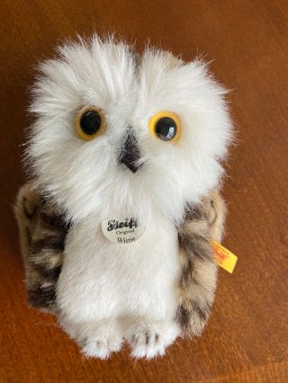 Steiff Owl Wittie With Tags,  Button,  Name Tag/plush Stuffed Animal Made In Germany