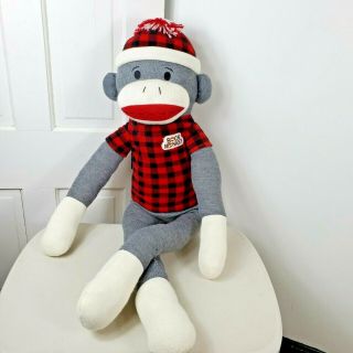Dan Dee Sock Monkey Plush Jumbo 46 " Giant Large Stuffed Animal Toy Plaid Sweater
