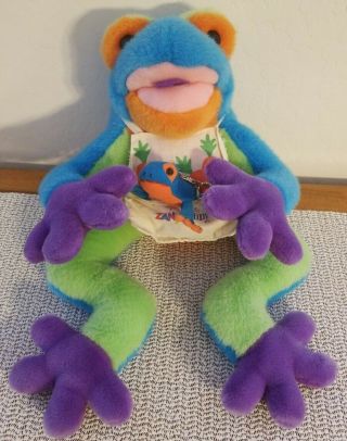 Vintage Colorful Tree Frog Rattle Belly Plush Stuffed Animal Zany Brainy