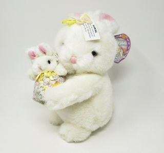 Vintage Wal - Mart White Bunny Rabbit Mom & Baby Stuffed Animal Plush Toy W/ Tag