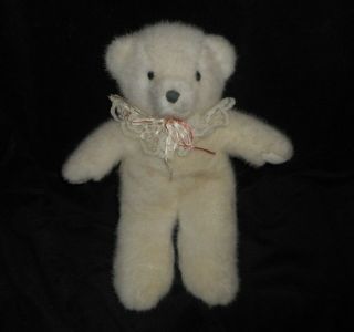 13 " Vintage 1990 Dakin White Teddy Bear W/ Lace Bow Stuffed Animal Plush Toy
