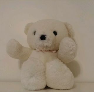 Vintage 1979 Dakin White Cuddles Teddy Bear 13 " Plush With Ribbon