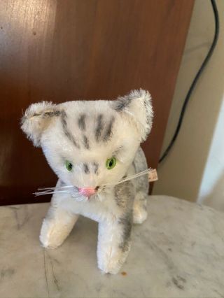Vintage Grisly German Cat Kitty Grey White Mohair 6” All Id
