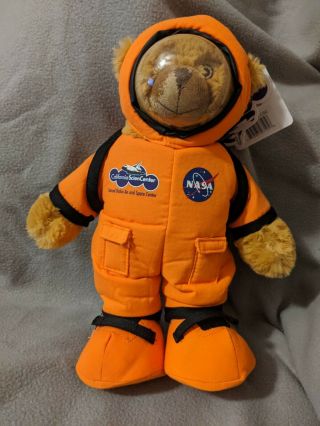 Nasa California Sciencenter Astronaut Brown Teddy Bear Orange Suit Plush 11 " Nwt